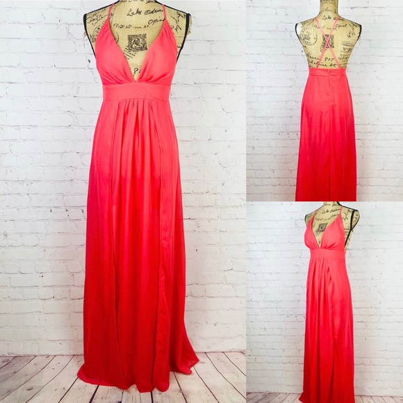 Windsor Coral Cami Open Back Semi Sheer Front Splits Maxi - Picture 1 of 1